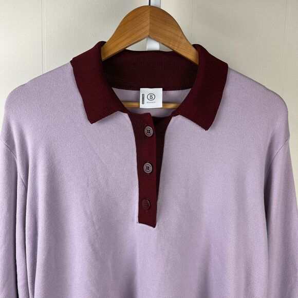 Bogner Sweater Womens Size 14 Lavender Maroon Color Block Side Buttons Collared - Picture 2 of 7